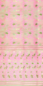 Beige Cotton Jamdani with Floral Motifs-Jamdani saree-parinitasarees