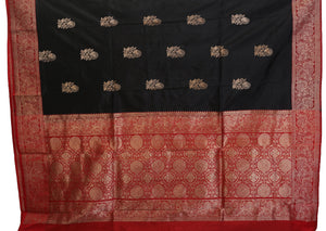 Black Banarasi Silk Saree with Red Pallav-Banarasi silk saree-parinitasarees