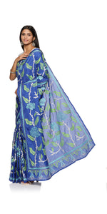 Blue Kantha Embroidered Art-Silk Saree-Kantha saree-parinitasarees