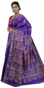 Blue-Pink Baluchari Silk Saree with Grand Pallav-Baluchari saree-parinitasarees