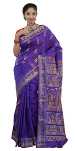 Blue-Pink Baluchari Silk Saree with Grand Pallav-Baluchari saree-parinitasarees