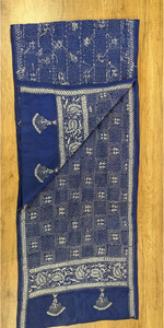 Blue Pure Silk Kantha Stole with Warli Motifs-Dupattas-parinitasarees