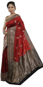 Brown Banarasi Silk Saree with Black Pallav-Banarasi silk saree-parinitasarees