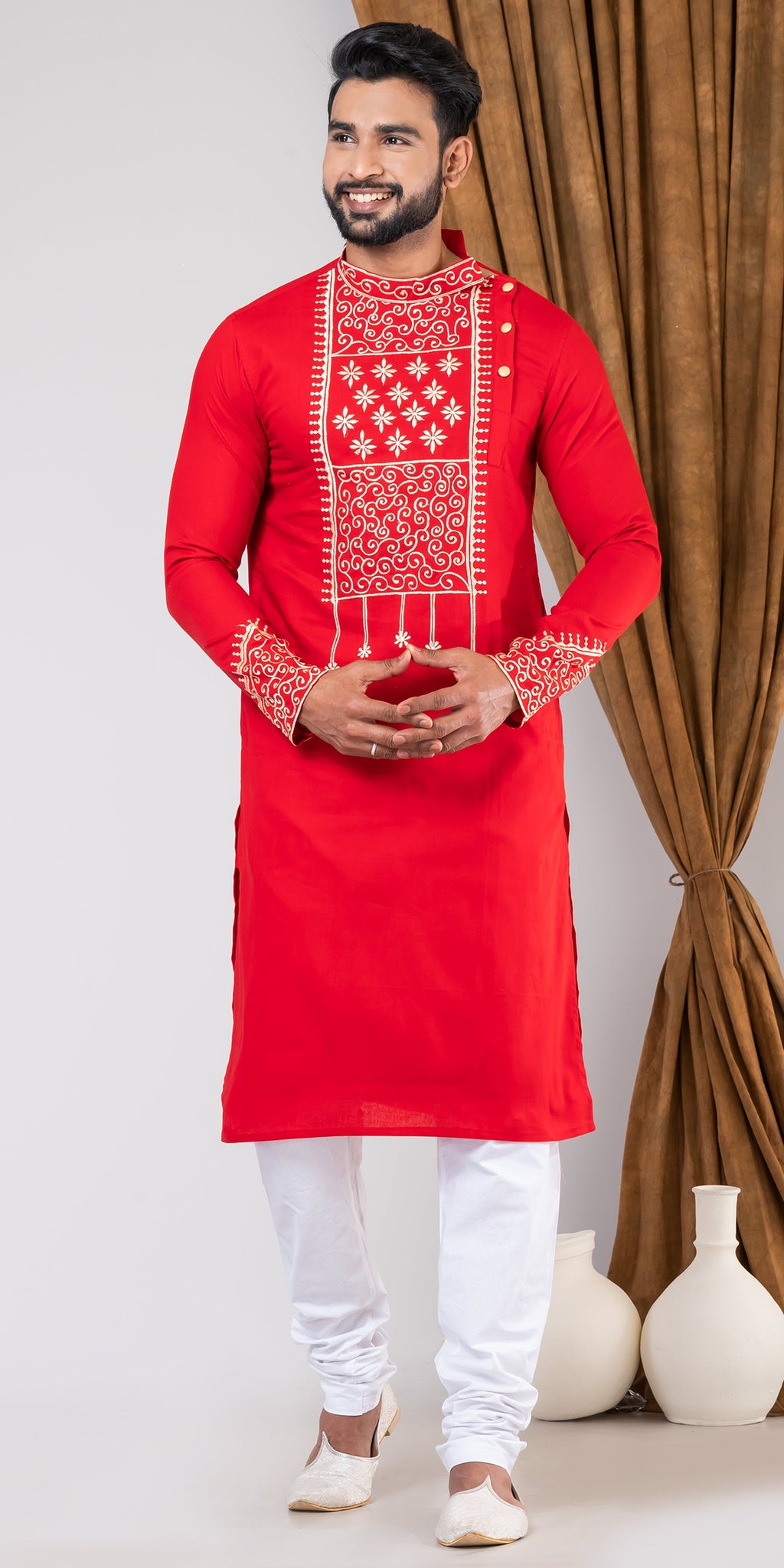 Embroidery Bengali Panjabi Pajama Cotton Panjabi With Floral