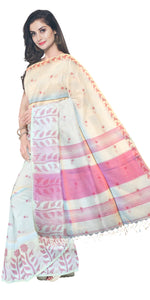 Cream Handspun Cotton Saree with Attractive Border-Handspun Cotton-parinitasarees