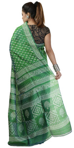 Dual Tone Blue-Green Bishnupuri Silk Saree with Block Prints-Bishnupuri silk saree-parinitasarees
