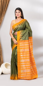 Green Gopalpur Tussar Silk Saree with Ikat Pattern-Tussar Saree-parinitasarees