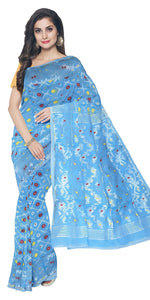 Light Blue Muslin Silk Saree with Silver Motifs-Muslin saree-parinitasarees