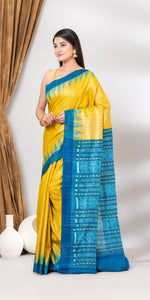 Lime Gopalpur Tussar Silk Saree with Ikat Pattern-Tussar Saree-parinitasarees