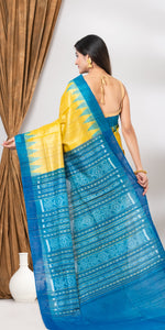 Lime Gopalpur Tussar Silk Saree with Ikat Pattern-Tussar Saree-parinitasarees