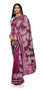 Magenta Kantha Embroidered Silk Saree-Kantha saree-parinitasarees