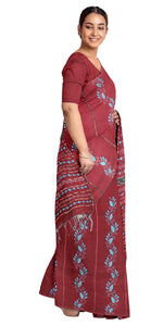 Maroon Cotton Kantha Saree with Floral Motifs-Kantha saree-parinitasarees