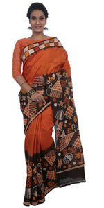Orange Bishnupuri Silk Saree with Abstract Patterns-Bishnupuri silk saree-parinitasarees