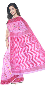 Pink Muslin Saree with Dhakai Motifs-Muslin saree-parinitasarees