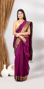Purple Maheshwari Saree with Floral Motifs-Maheshwari Saree-parinitasarees