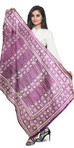 Purple Pure Silk Kantha Dupatta with Floral Motifs-Dupattas-parinitasarees