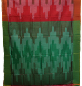Red Bishnupuri Silk Saree with Ikat Pattern-Bishnupuri silk saree-parinitasarees