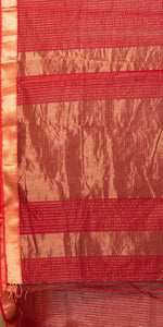 Red Maheshwari Saree with Checkered Zari Pattern-Maheshwari Saree-parinitasarees