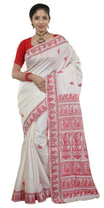 Red-White Baluchari Silk Saree with Grand Pallav-Baluchari saree-parinitasarees