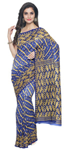 Royal Blue Muslin Saree with Korat Kaj Work-Muslin saree-parinitasarees
