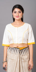 White Cotton Blouse with Floral Embroidery-parinitasarees
