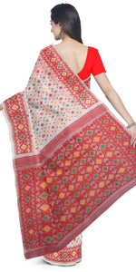 White Dhakai Jamdani with Colourful Motifs-Jamdani saree-parinitasarees