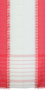 White Handspun Cotton Saree with Broad Red Border-Handspun Cotton-parinitasarees