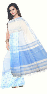 White Handspun Cotton Saree with Jamdani Pattern-Handspun Cotton-parinitasarees
