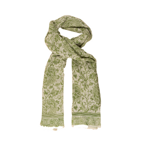 White Merino Wool Shawl with Green Block-Prints-Shawls-parinitasarees