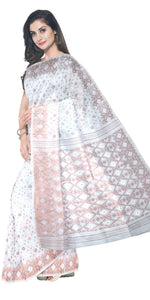 White Muslin Saree with Dhakai Motifs-Muslin saree-parinitasarees