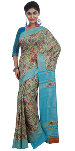 Beige Tussar Silk Saree with Floral Motifs-Tussar Saree-parinitasarees