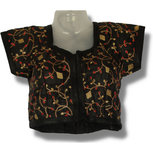 Black Satin Blouse with Sleeves, Ready made blouses-Blouse-parinitasarees