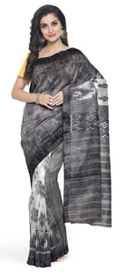 Black Tant Cotton with Ikat Pattern-Tant saree-parinitasarees
