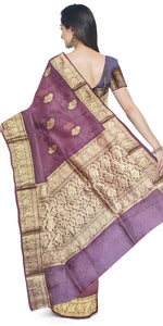 Brown-Purple Organza Silk Benarasi Saree-Banarasi silk saree-parinitasarees