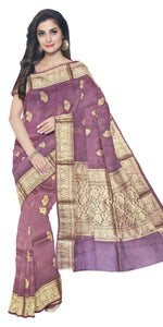 Brown-Purple Organza Silk Benarasi Saree-Banarasi silk saree-parinitasarees