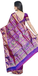 Dual tone Blue-Purple Baluchari with Ornate Pallav-Baluchari saree-parinitasarees