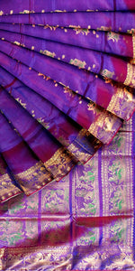 Dual tone Blue-Purple Baluchari with Ornate Pallav-Baluchari saree-parinitasarees