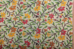 Floral Viny Tussar Silk Dupatta with Kantha Embroidery-Dupattas-parinitasarees