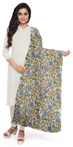 Hand Painted Tussar Silk Dupatta with Kantha Embroidery-Dupattas-parinitasarees