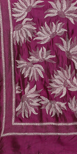 Magenta Kantha Embroidered Silk Saree-Kantha saree-parinitasarees