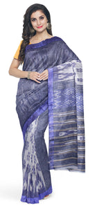 Navy Blue Tant Cotton with Ikat Pattern-Tant saree-parinitasarees
