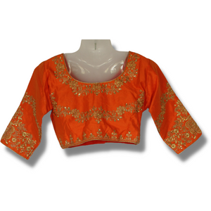 Orange Mulberry Blouse with Sleeves, Ready made blouses-Blouse-parinitasarees