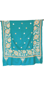 Peacock Green Kantha Embroidered Cashmilon Shawl-Cashmilon Shawls-parinitasarees