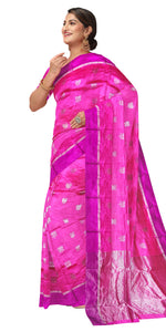 Pink Chanderi Pattu Silk Saree with Floral Motifs-Chanderi Sarees-parinitasarees