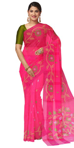 Pink Pure Muslin Saree with Floral Patterns-Muslin saree-parinitasarees