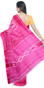 Pink Tant Cotton with Ikat Pattern-Tant saree-parinitasarees