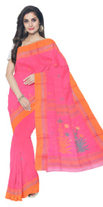 Pink Tant Saree with Floral Motifs-Tant saree-parinitasarees