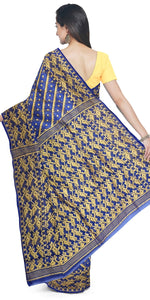 Royal Blue Muslin Saree with Korat Kaj Work-Muslin saree-parinitasarees