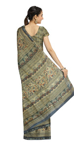 Beige Chanderi Saree with Kalamkari Block Prints-Chanderi Sarees-parinitasarees
