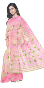 Beige Cotton Jamdani with Floral Motifs-Jamdani saree-parinitasarees